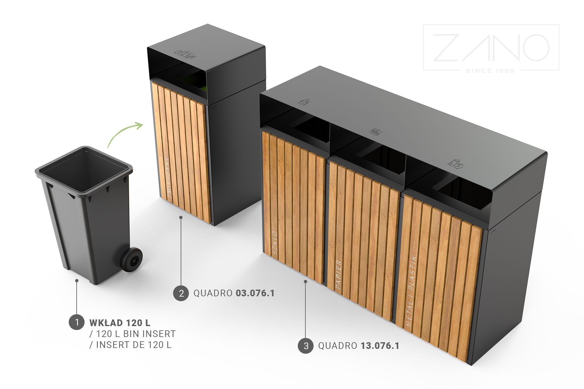 Poubelle de recyclage et de déchets Quadro